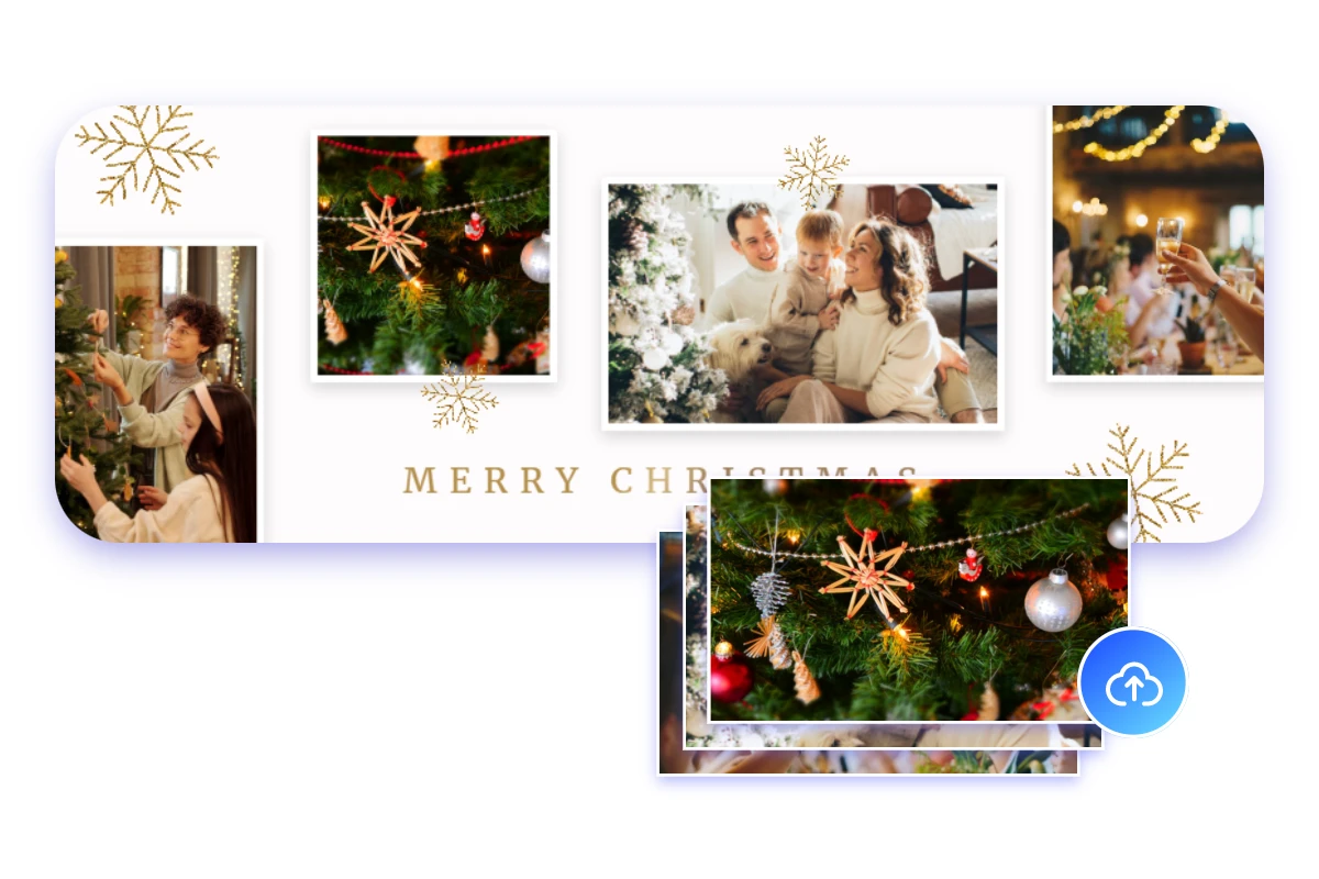 クリスマスをテーマにしたFacebook用のコラージュ写真カバーを作成し、その下に別の写真を配置します。