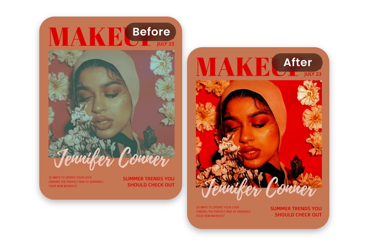 create a duotone woman magazine cover with Fotor