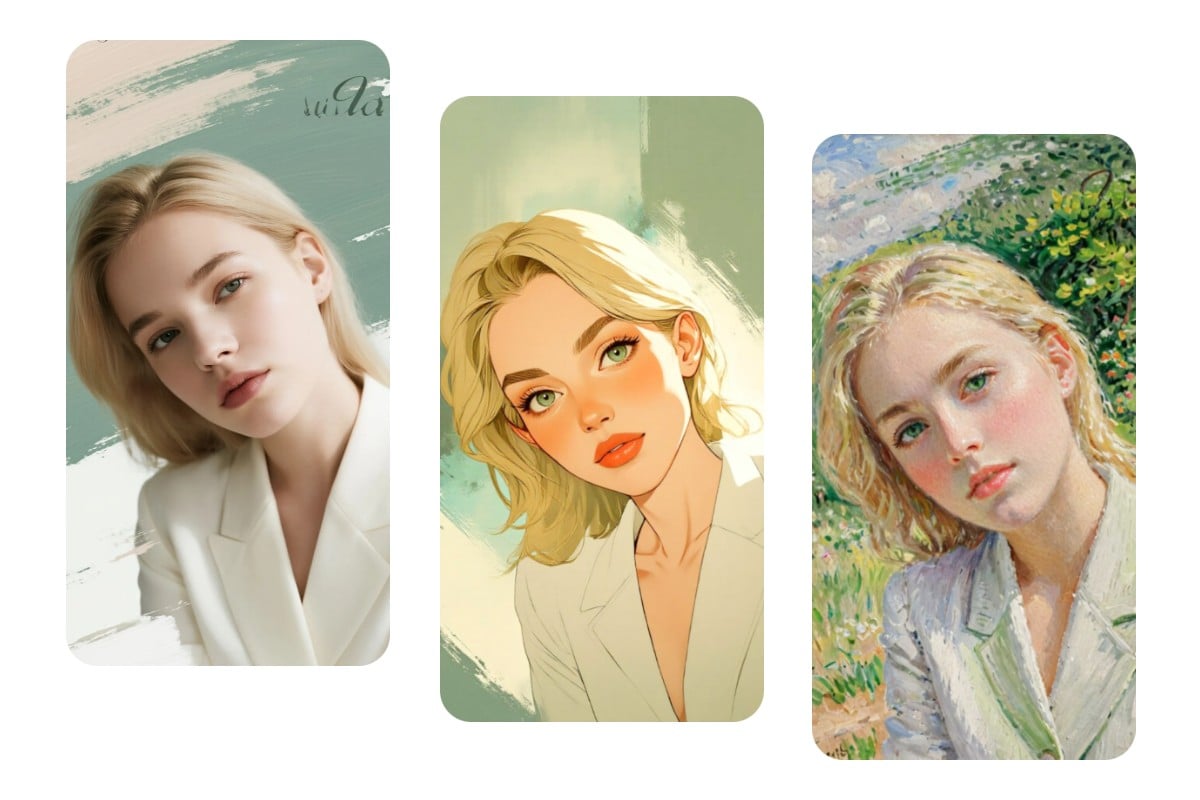 Create a photo wallpaper of a beautiful girl in various creative styles