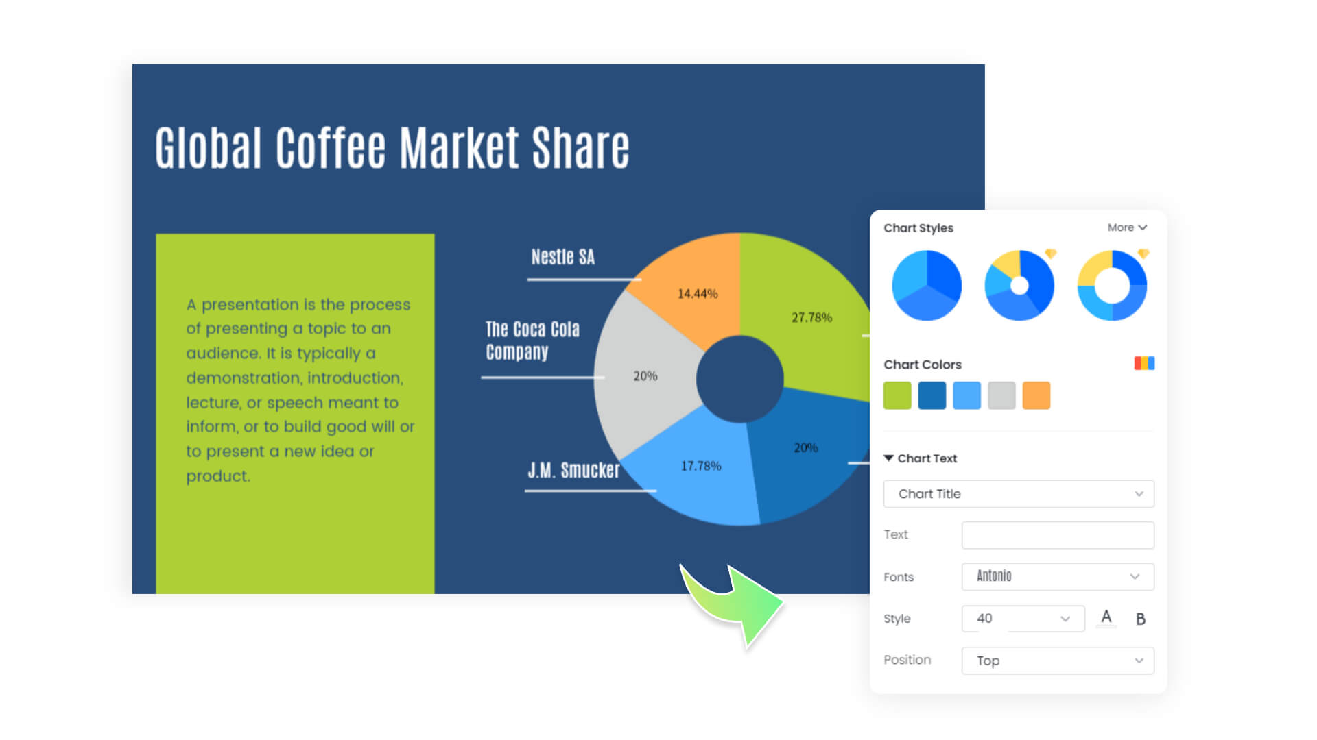 Create a pie graph and insert it on a presentation in Fotor