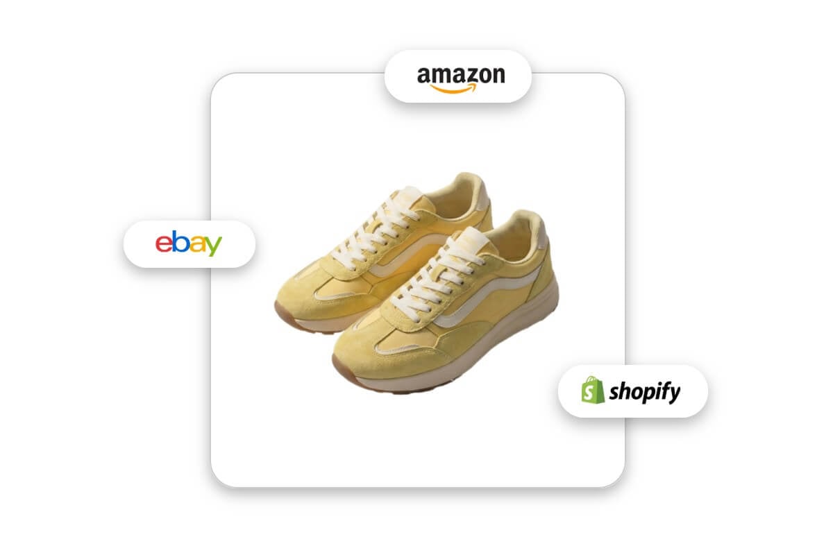 Create a shoe product image with a white background and use it across multiple platforms and purposes