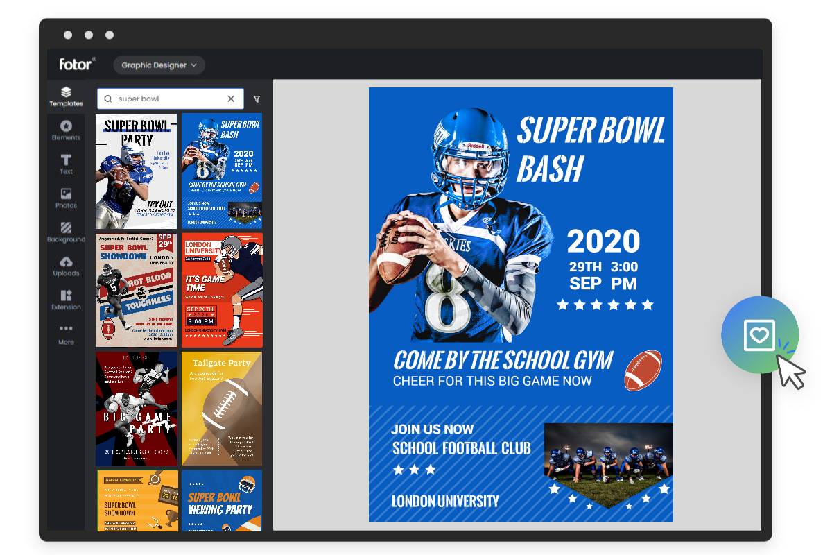 Create a super bowl party invitation in fotor