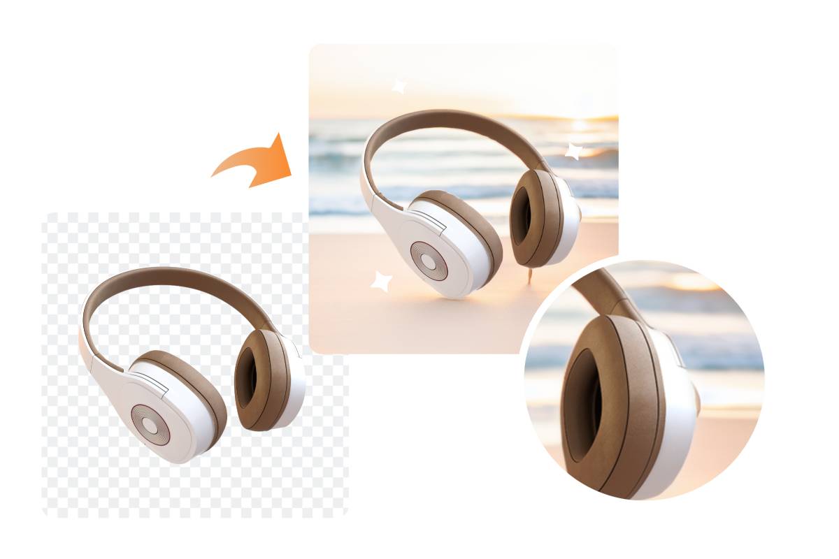 Create a transparent headphone png to seamlessly merge into a new background
