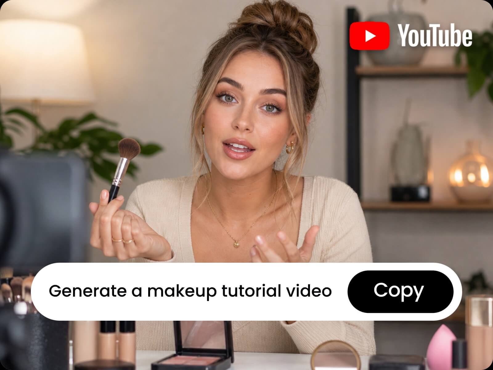 Create a youtube makeup tutorial video of a woman from a text description