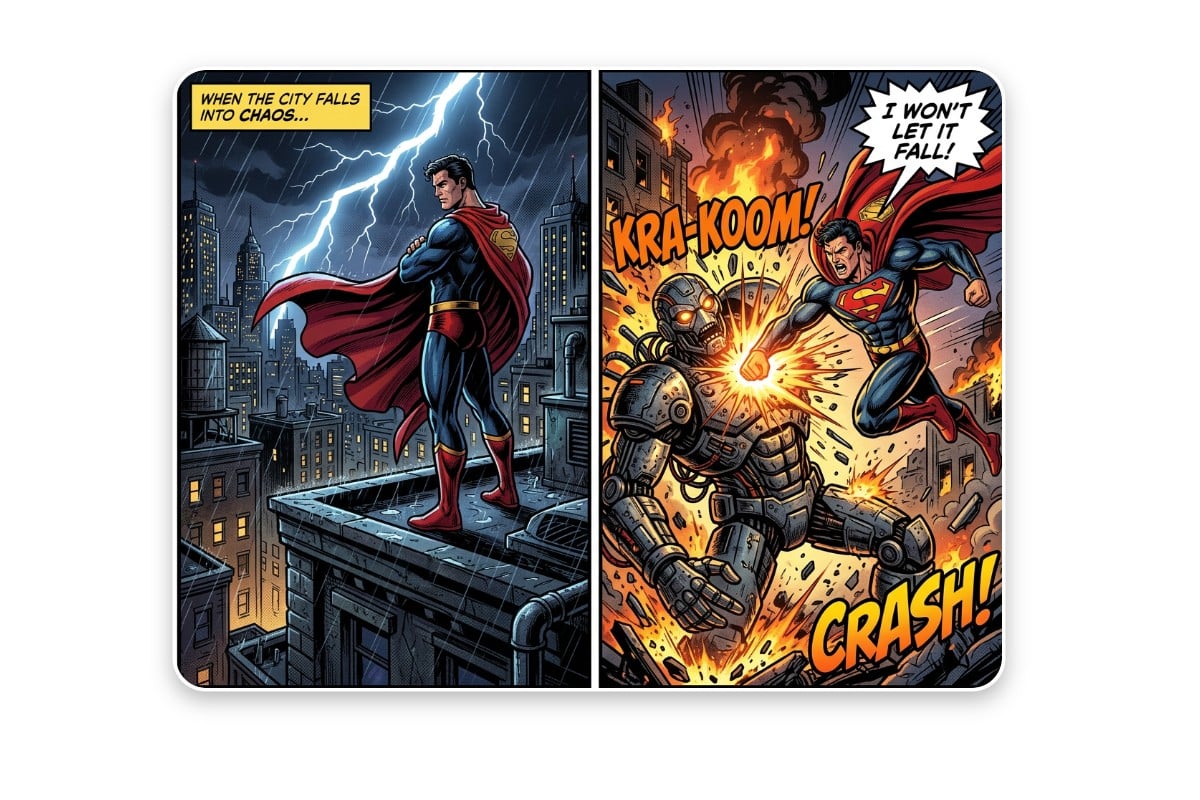 Create ai american superhero comics