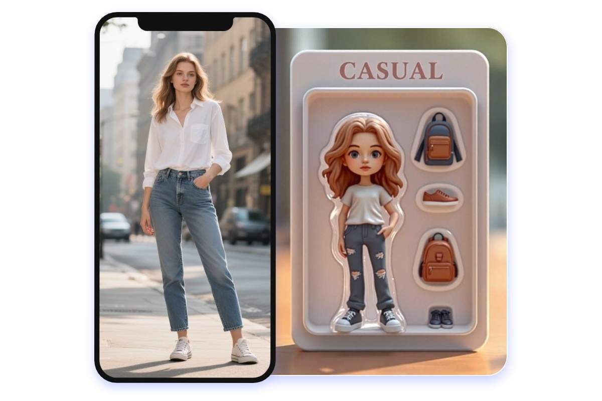 Create an action figure for a fashion woman on the phone