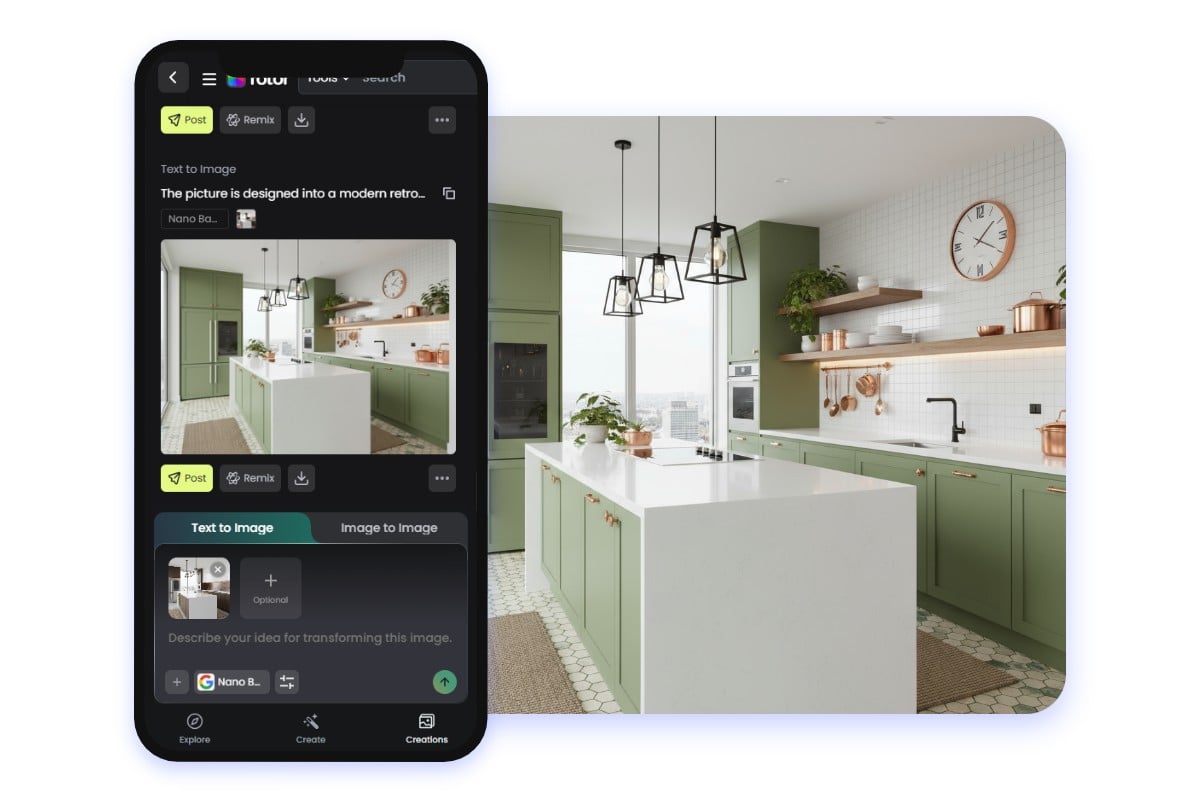 Create an ai minimalist kitchen design in fotor mobile ai kitchen design app