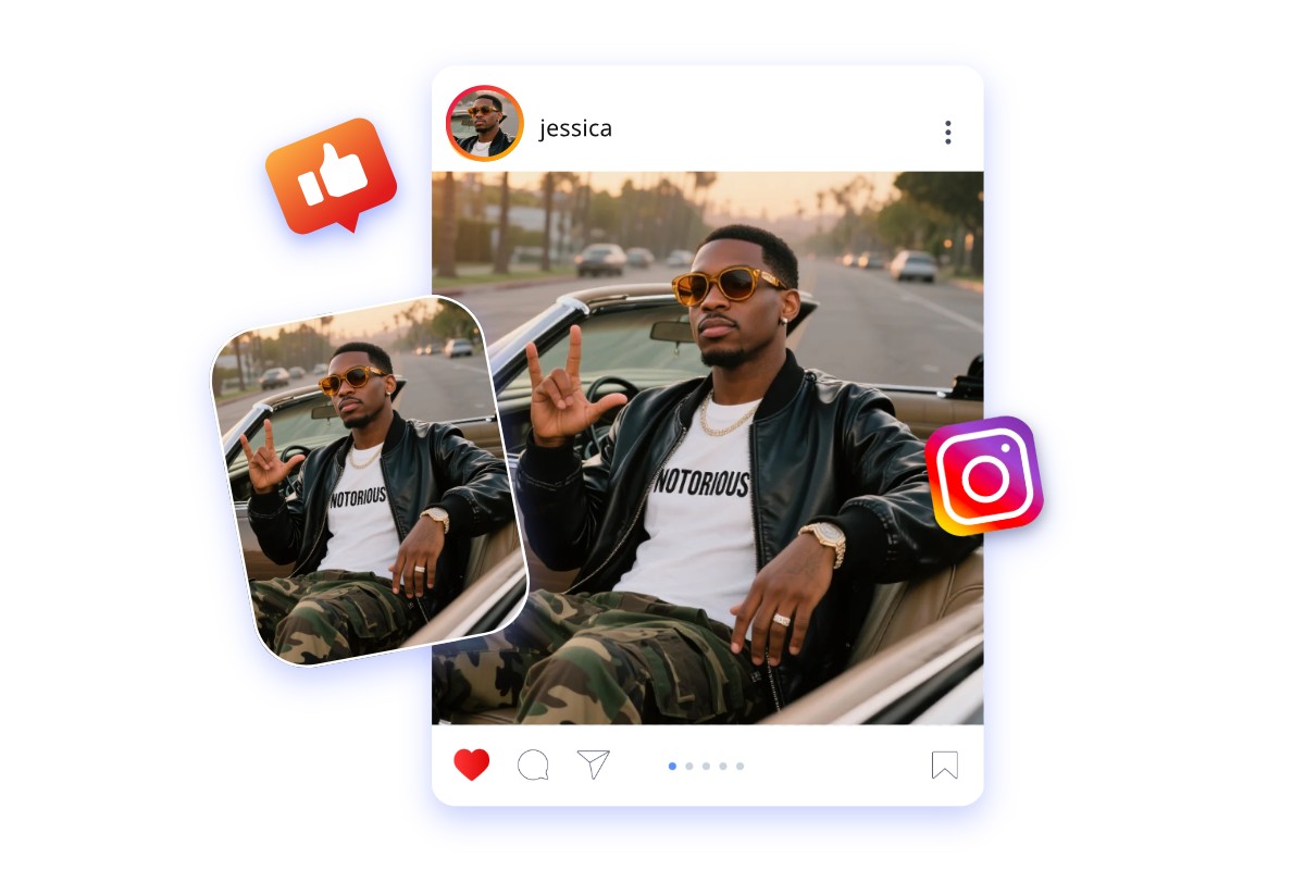 Create an ai realistic male portrait and share it on social media