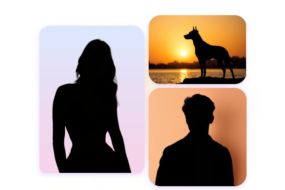 Silhouette aus Fotos eines Mädchens, eines Mannes und einer Katze erstellen