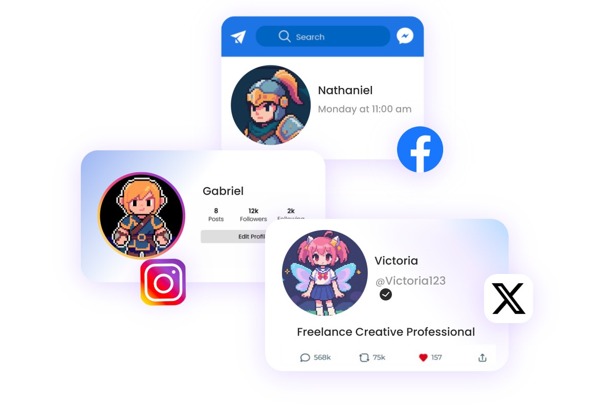 Create sprite style pfps and apply them on social media