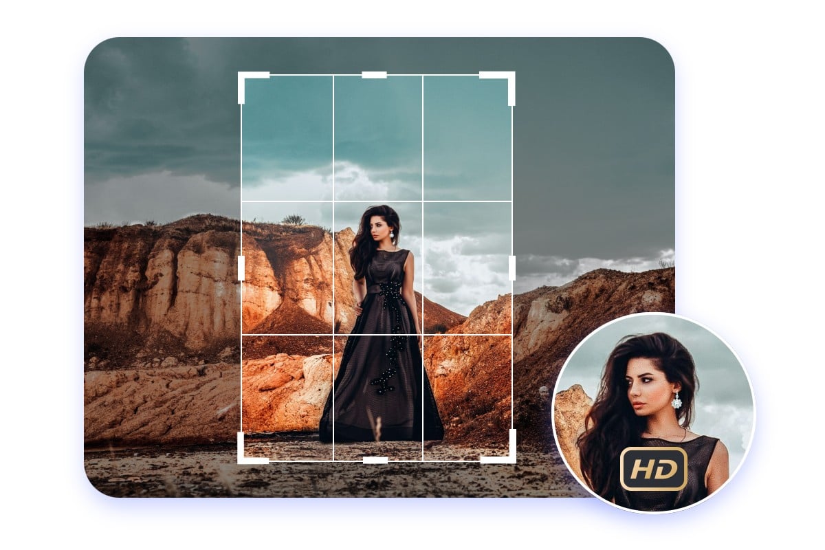 recadrer une image en ligne d'une fille en longue robe noire sans perte de qualité