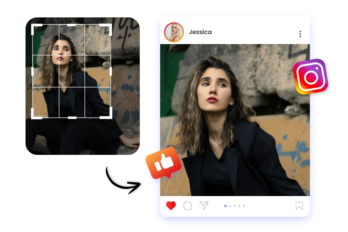 rogner une image d'une fille et la partager sur les réseaux sociaux