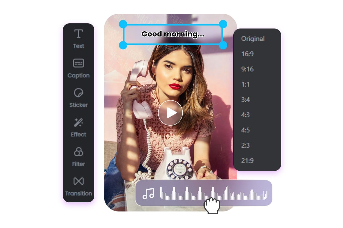 Customize AI generated AI Tik Tok videos with Clipfly video editor like adding text and audio
