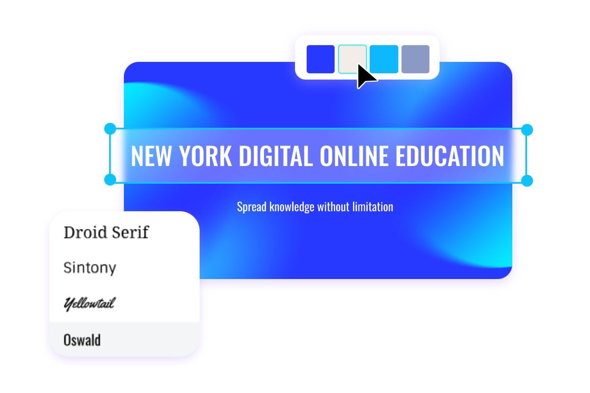 Customize a blue new york digital online education banner including text fonts and color