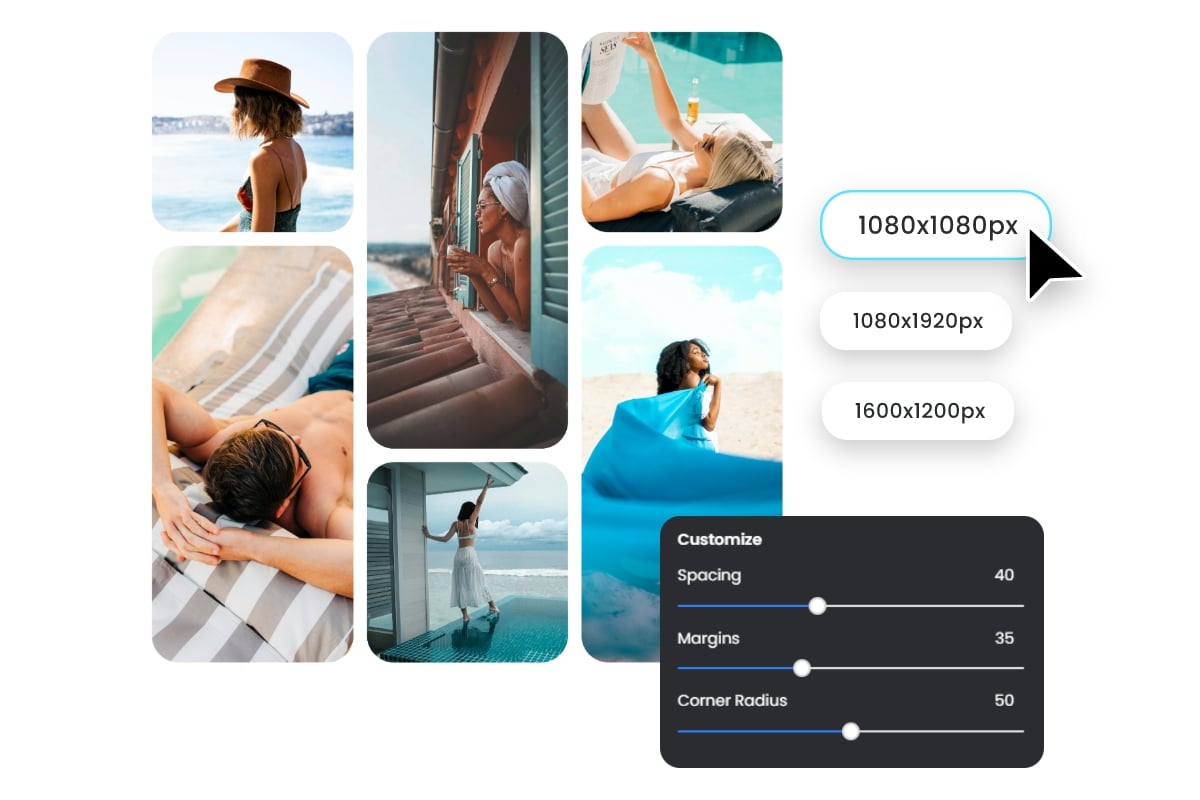 Customize collage ratio spacing margin corner radius and number of images with fotor