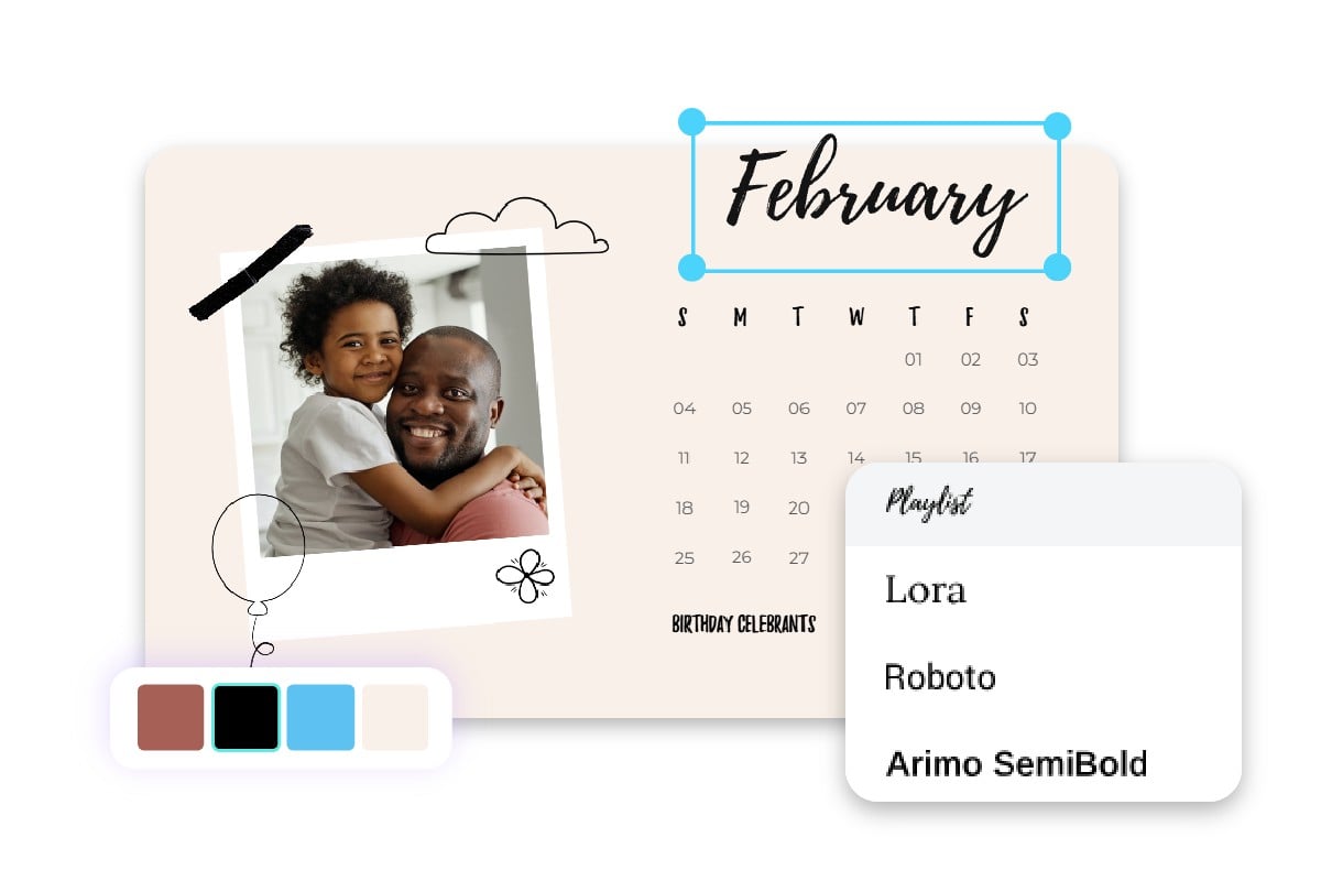 Personnaliser chaque détail du modèle de calendrier avec Fotor