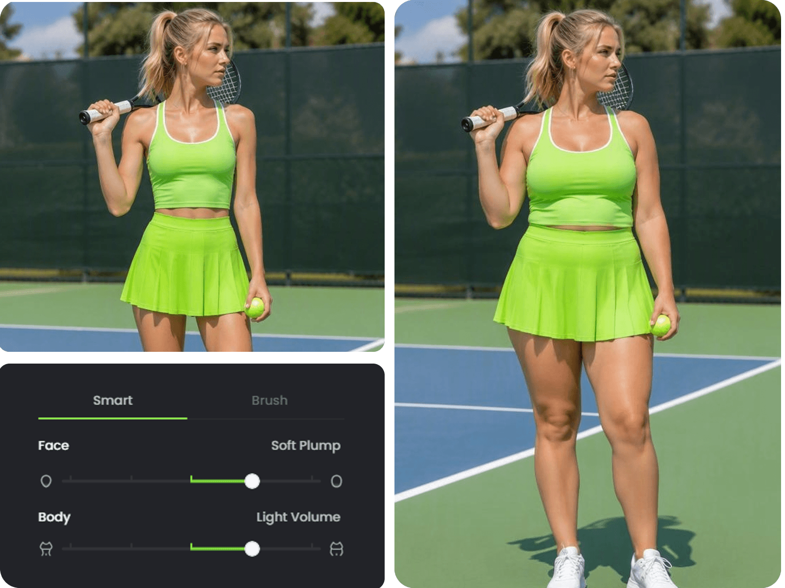 Customize the fat look of a tennis girl photo