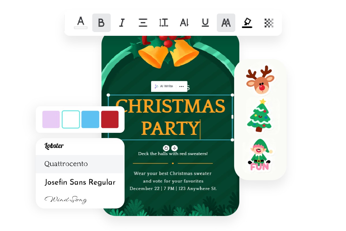 Customize your ai generated xmas party invitation with fotor graphic designer