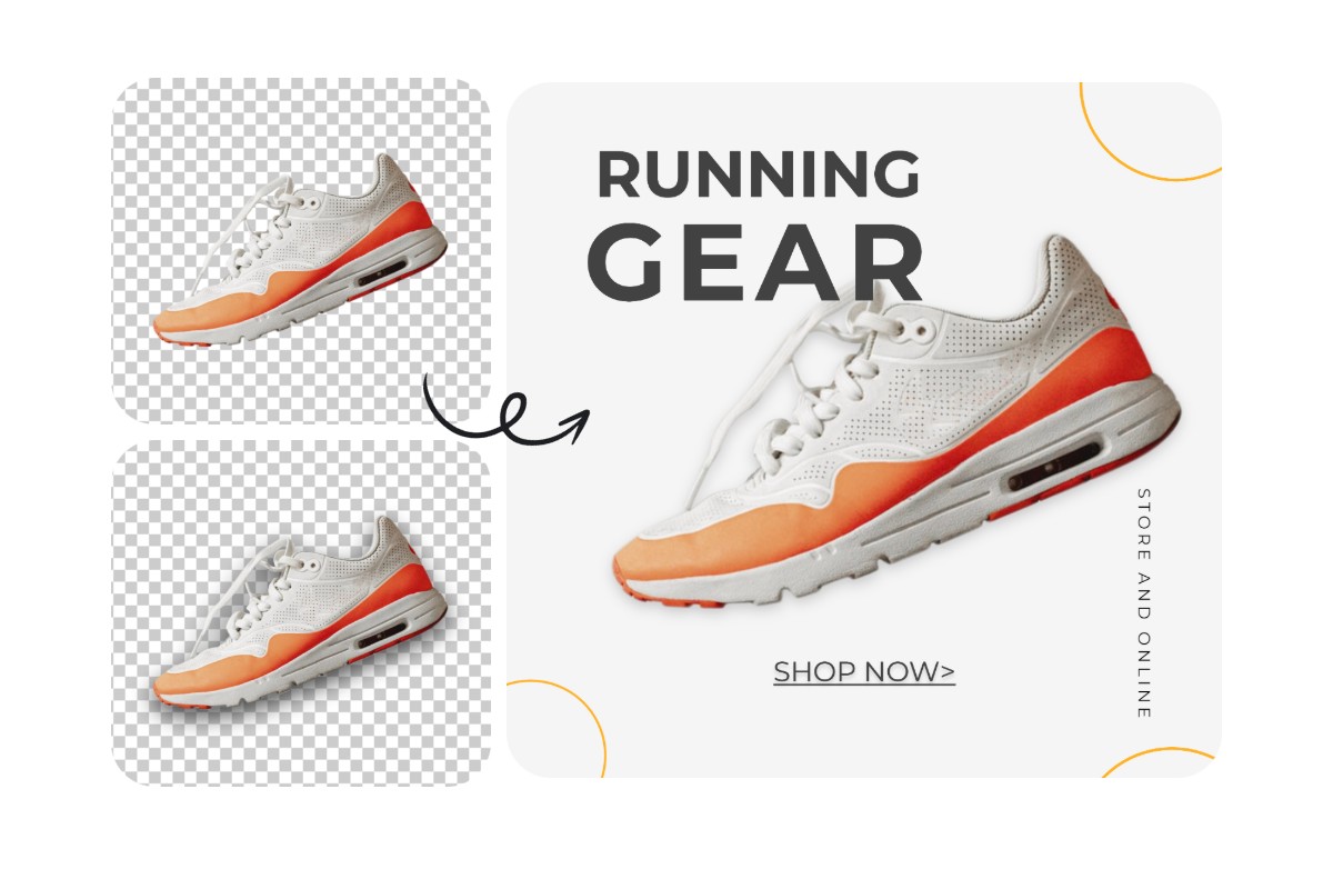 Design a shoe product with features like adding shadow text