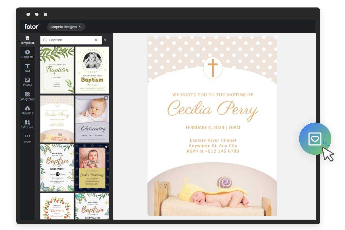 Printable Templates of Baptism Invitations Online (Free) Fotor