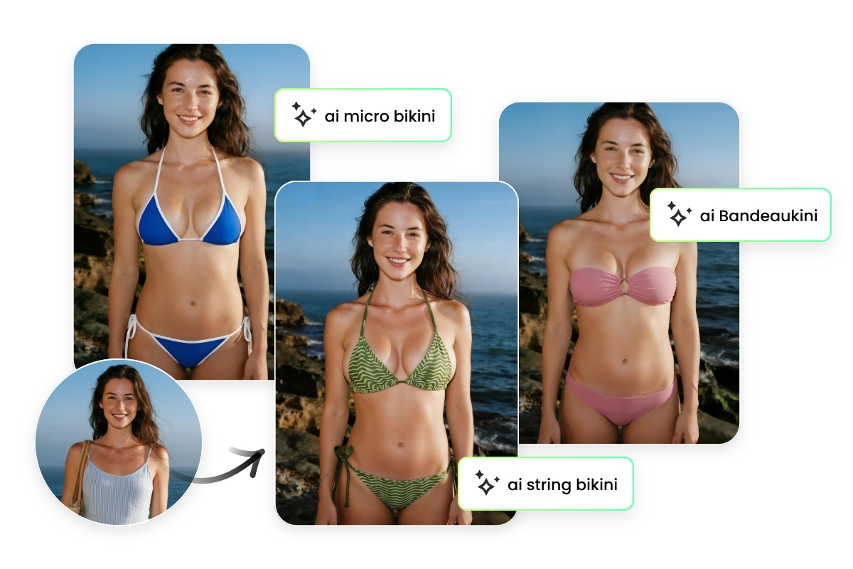 Design different ai bikini sets for a girl from text