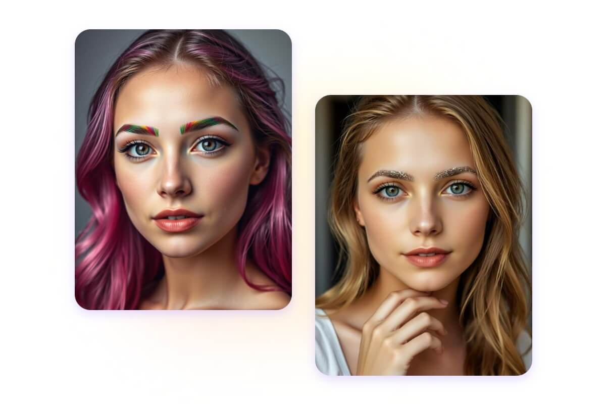 Design the rainbow brows and glitter brows with eyebrow filter in fotor