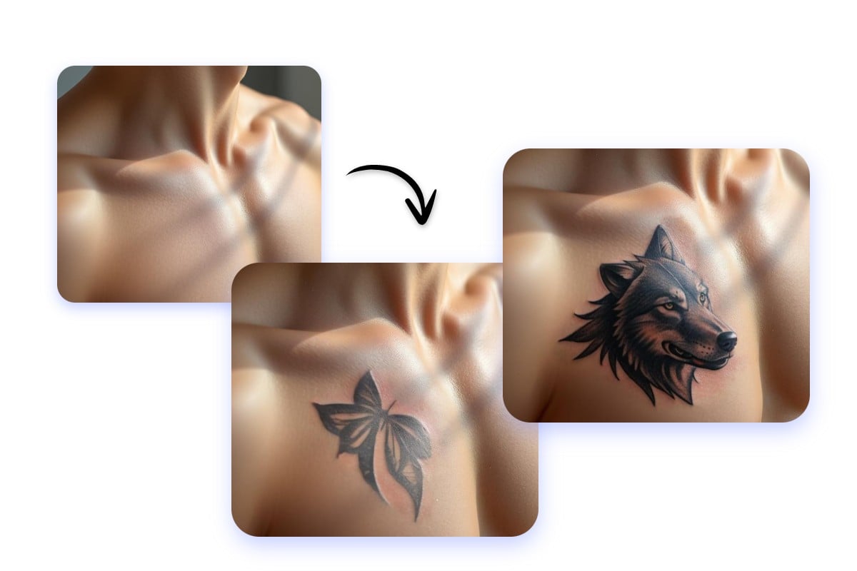 different tattoo patterns on the same chest part of a body