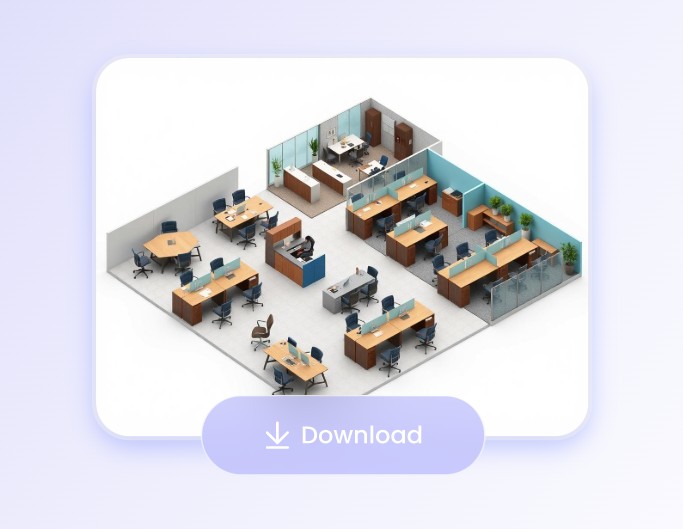 Download ai generated 3d cad file of an office layout from fotor