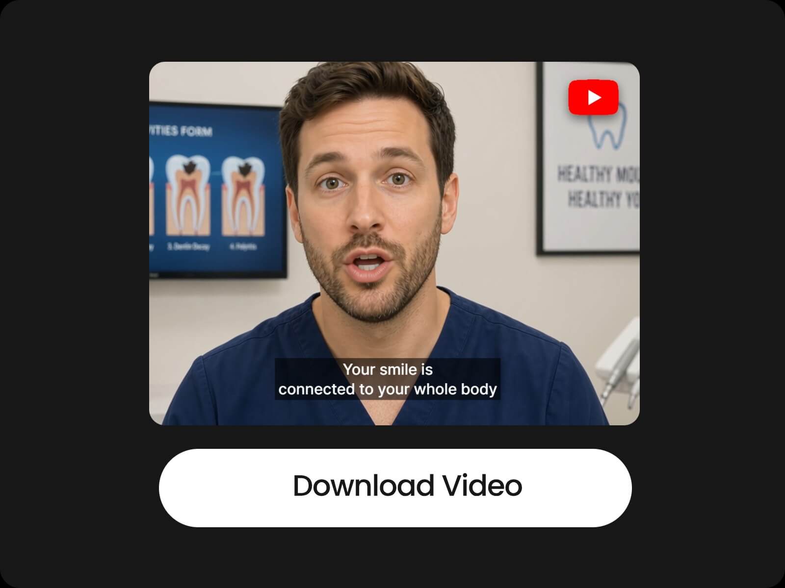 Download an ai generated youtube video of a dentist speaking