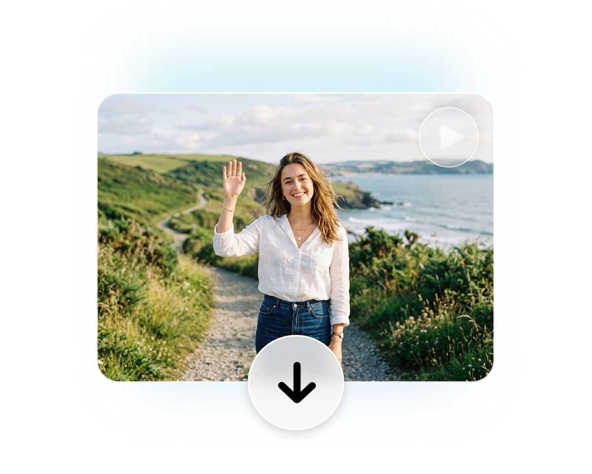 Download the ai animated photo of the woman at the beach waving