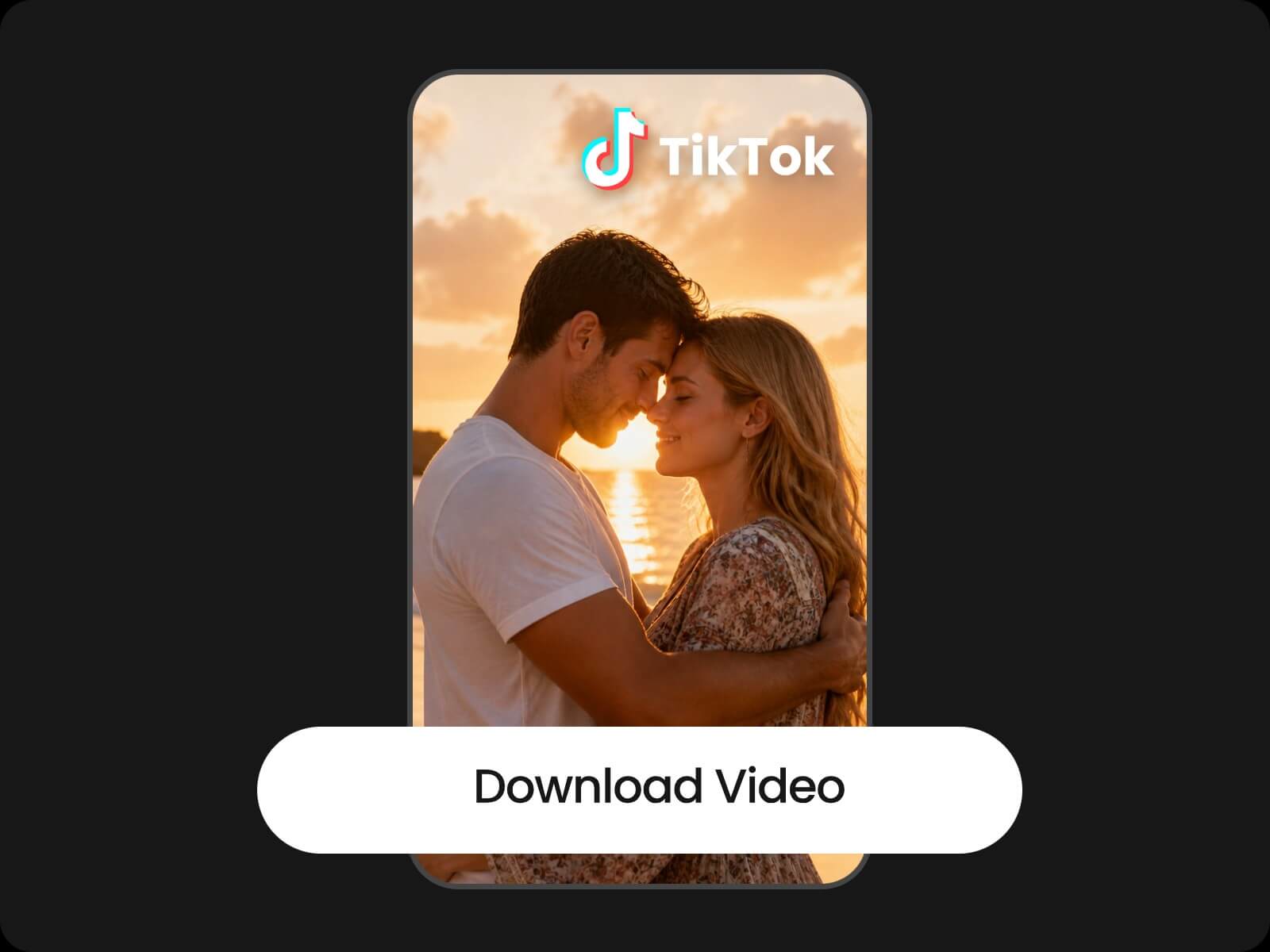 Download the ai generated tiktok video of a couple by the sea at sunset