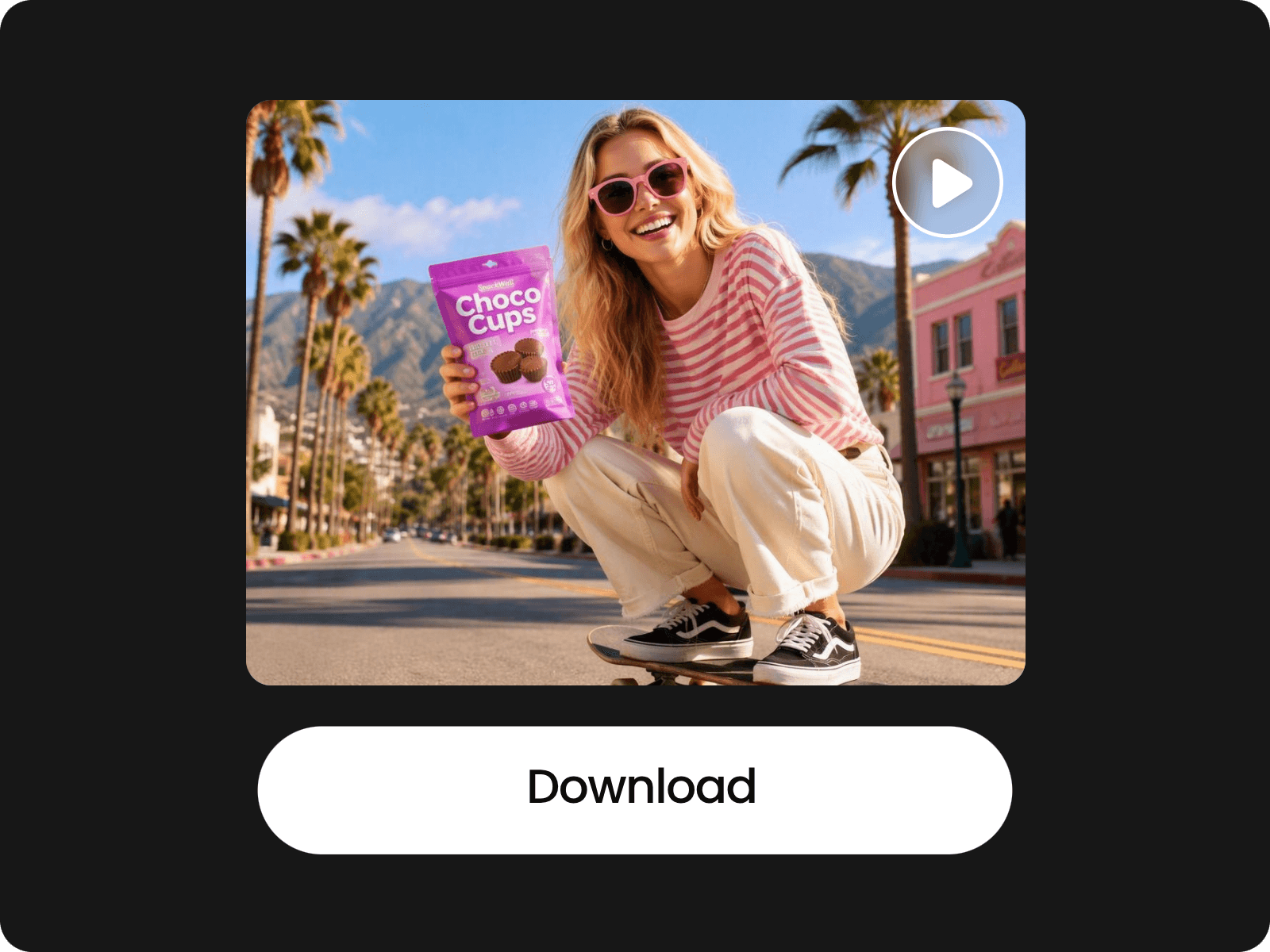 Download the ai upscaled video of a girl holding snacks
