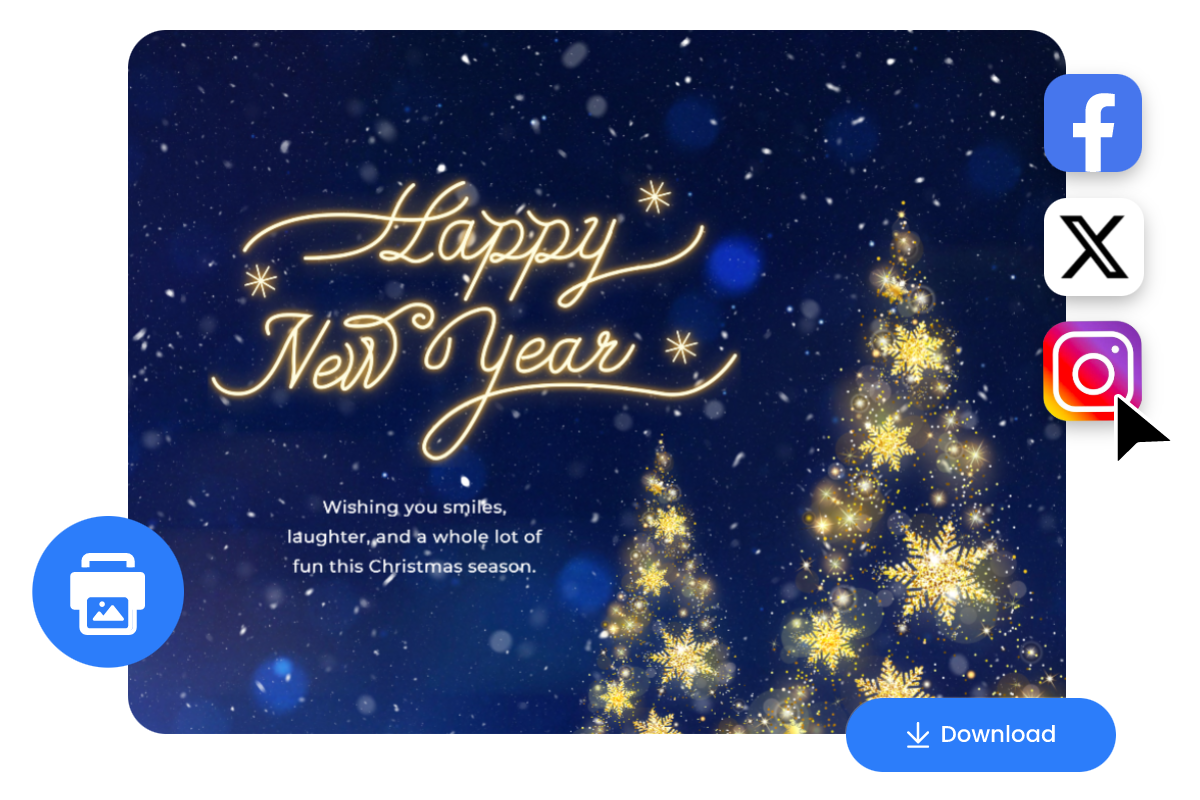 Download the blue christmas card to print or to share it to social media