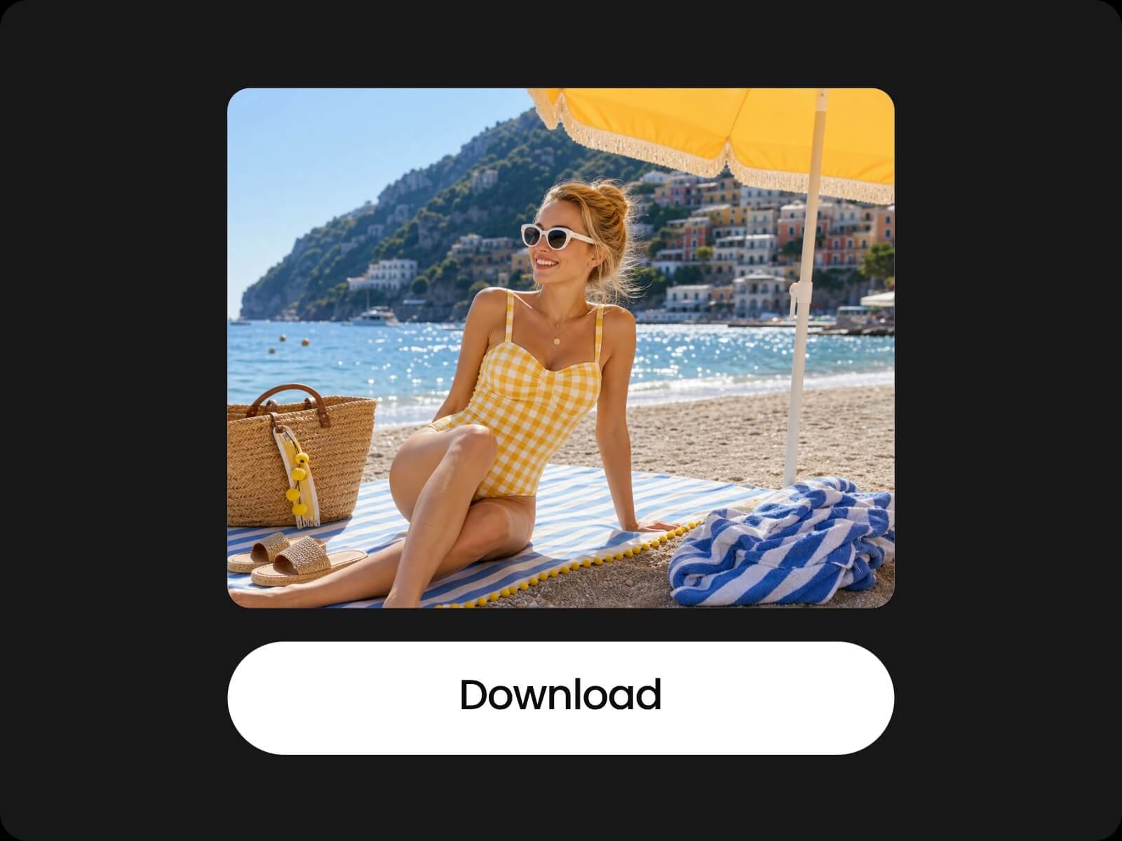 Download the image of a girl on the beach with background people