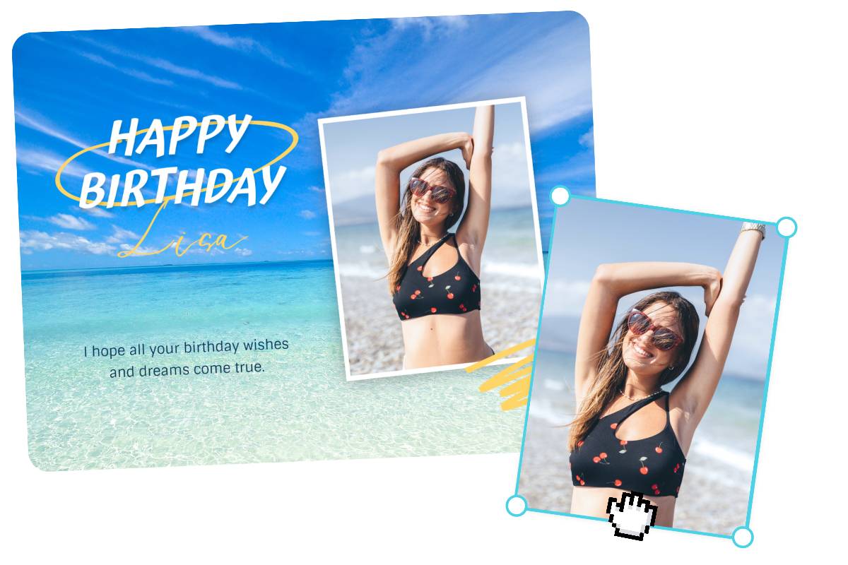 Drag and drop a birthday photo into a birthday card template on fotor
