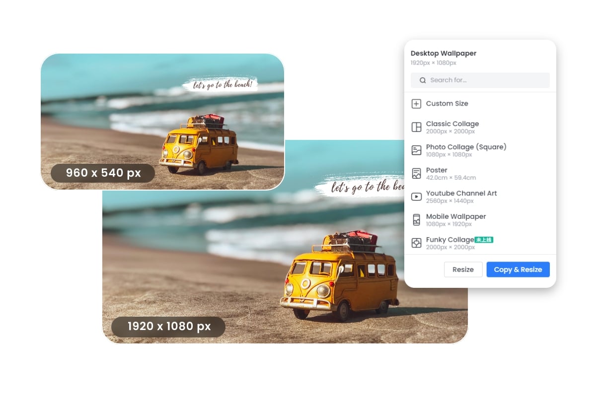 Easily changeable wallpaper dimensions in fotor wallpaper templates