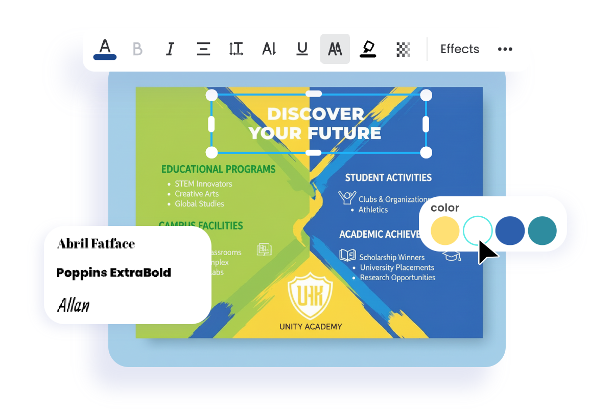 パンフレット作成 AIツールでアップロード済みのデザインを編集する様子