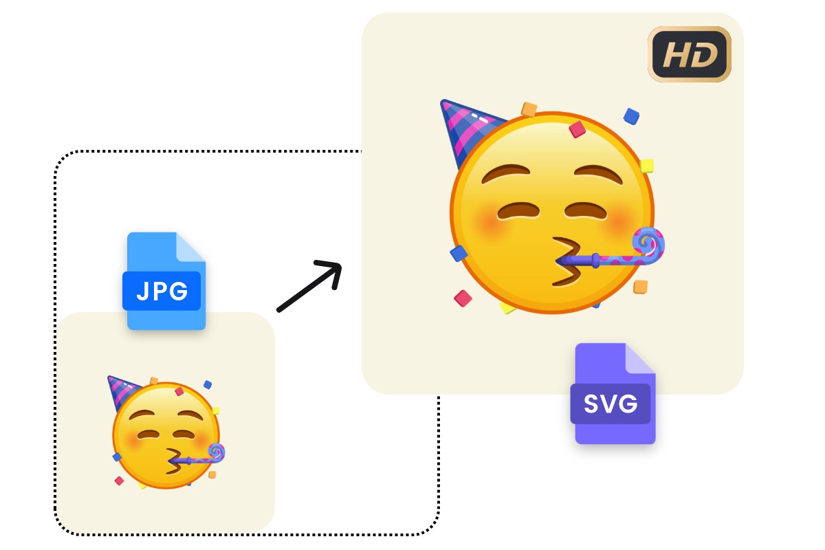 Easily scale up a emoji jpg into a hd svg with fotor jpg to svg converter