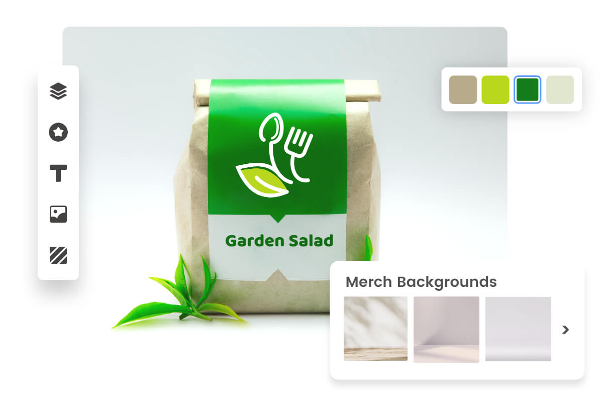 Ein grünes Merch-Bild im Merch-Maker-Tool von Fotor bearbeiten