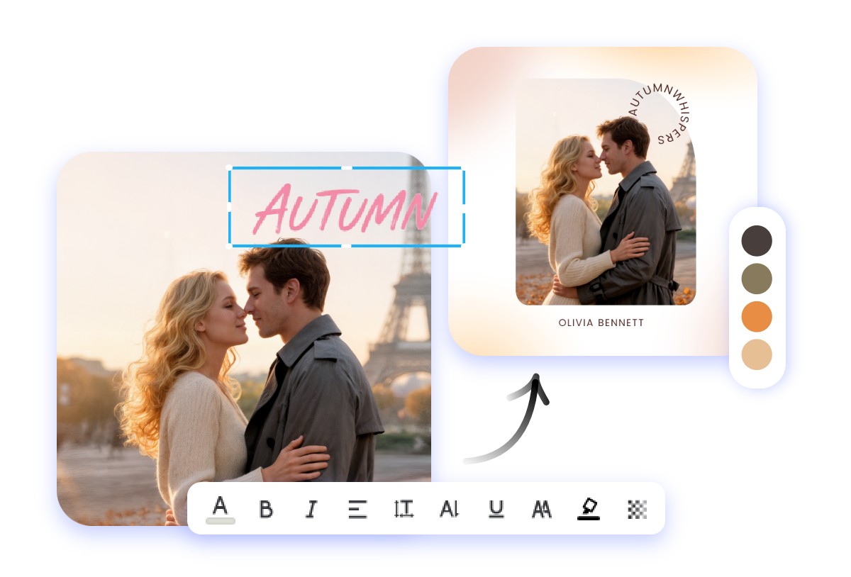 Edit an ai photo of a romantic couple and edit it into a poster