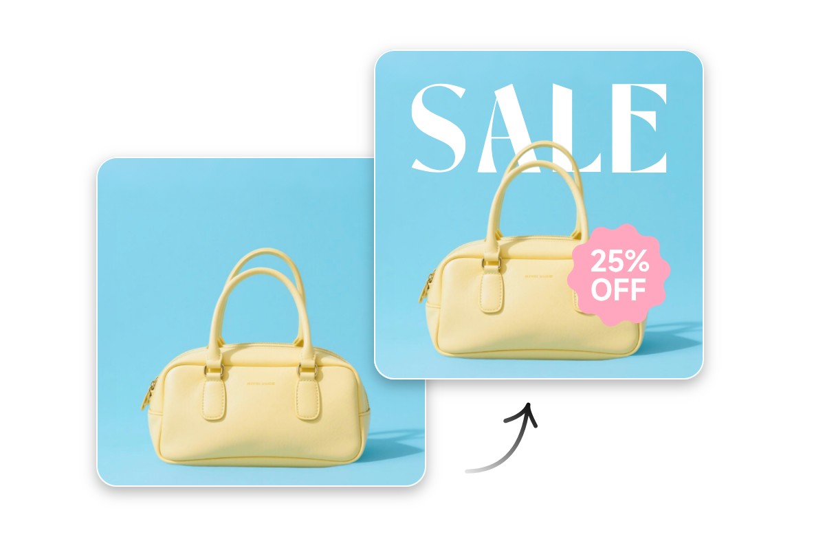 Edit and create a product image of a yellow handbag for brand marketing materials