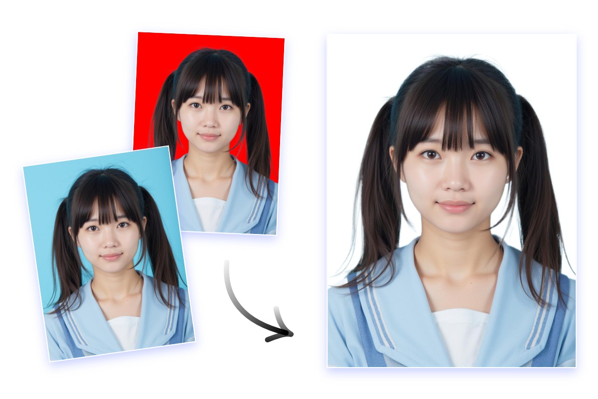 異なる背景色の証明写真を簡単に白背景に変更