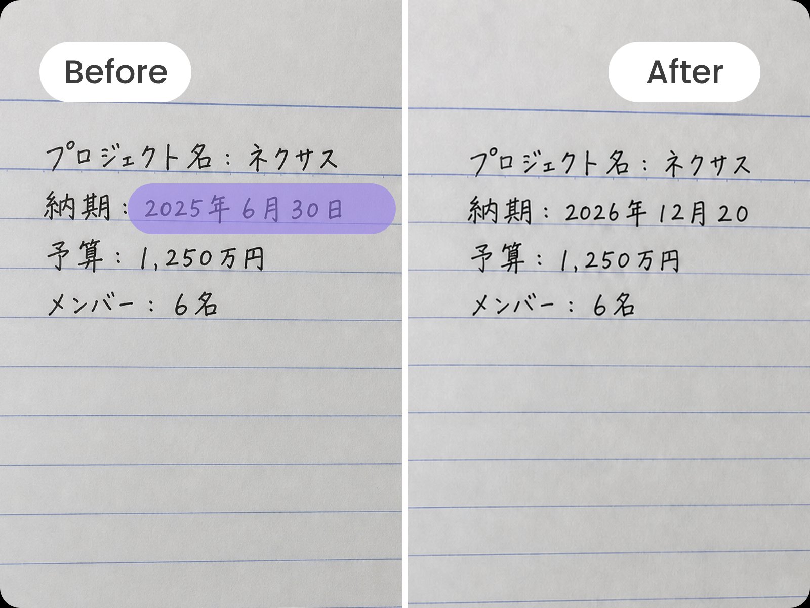 画像内の手書き文字も簡単に書き換え