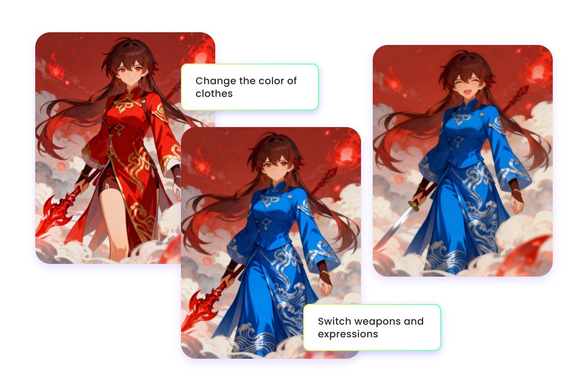 Edit the outfit and expression of an ai female genshin character through prompts