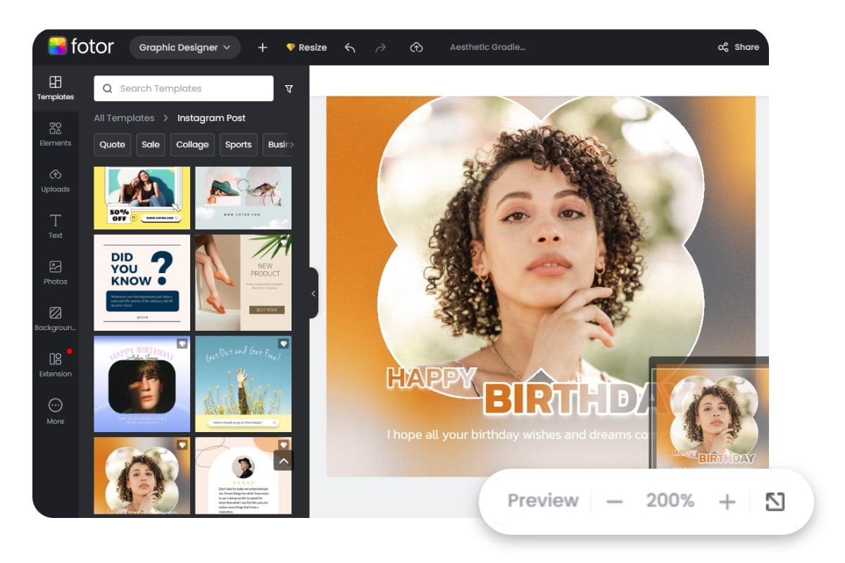 Effortlessly view and position an image on fotor canvas