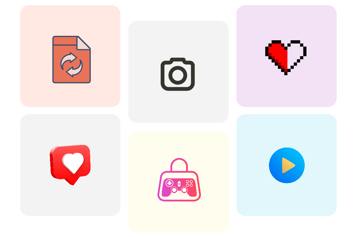 Eight ai generated icon of various styles and colors from Fotor