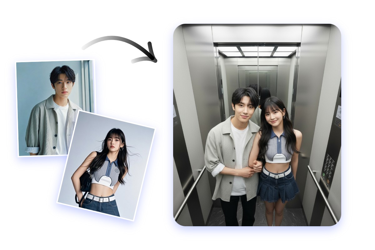 エレベーターフォトでカップル写真を作成