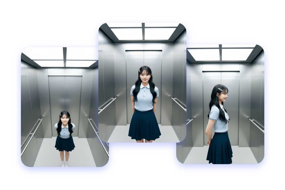 さまざまな視点のエレベーターフォトを生成