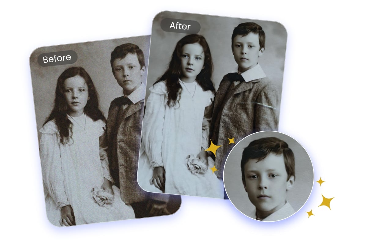 Enhance clarity and sharpness with facial details on a black and white group photo