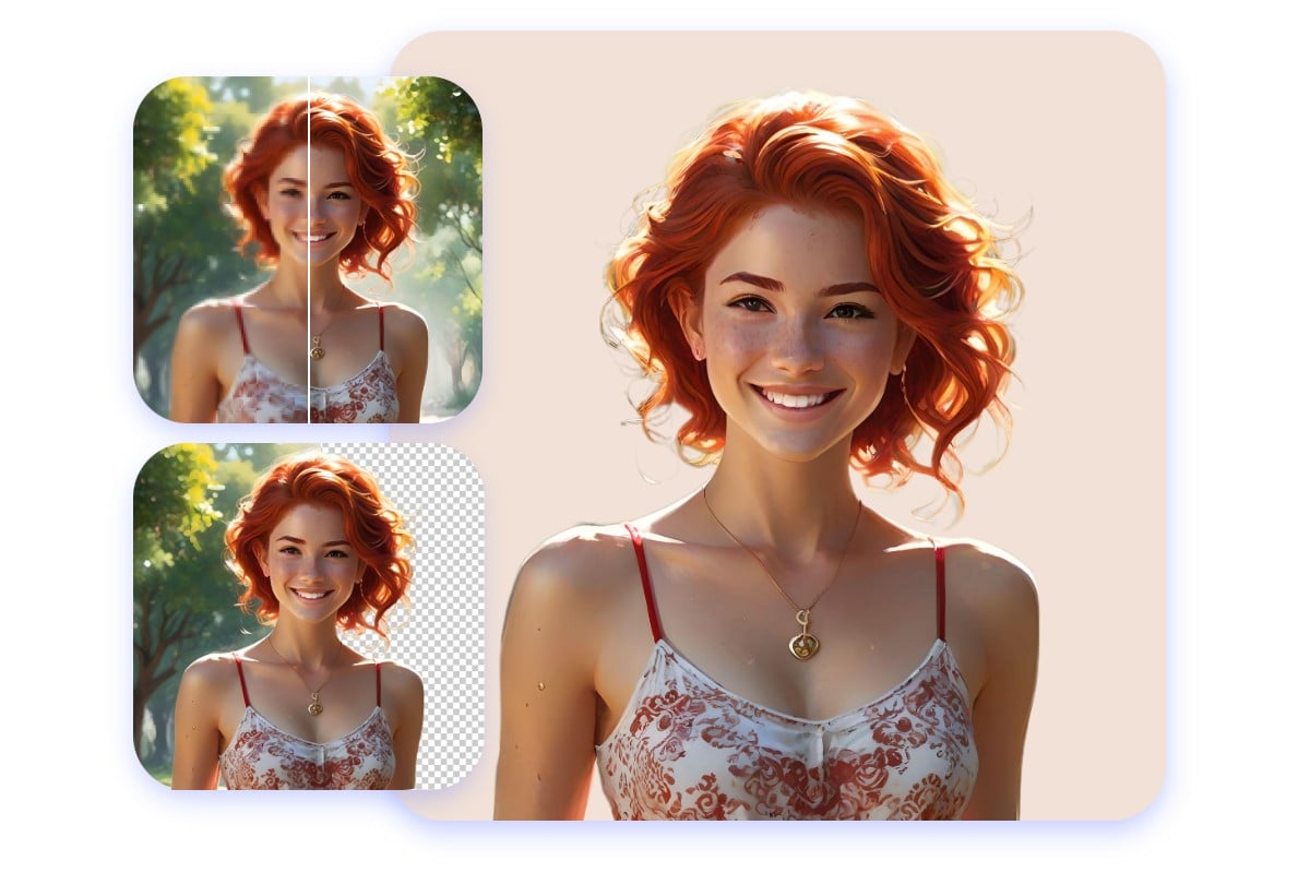 Bildqualität verbessern und Bildhintergrund entfernen hier am Beispiel einer Frau mit roten Haaren.